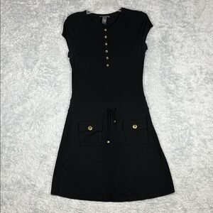 Chelsea & Theodore Black Mini Dress with Gold Buttons